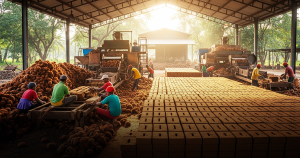 India and Indonesia coco peat brick production